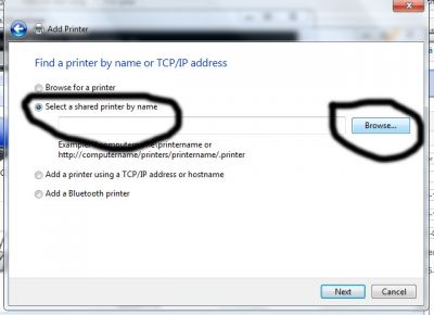 select a shared printer by name